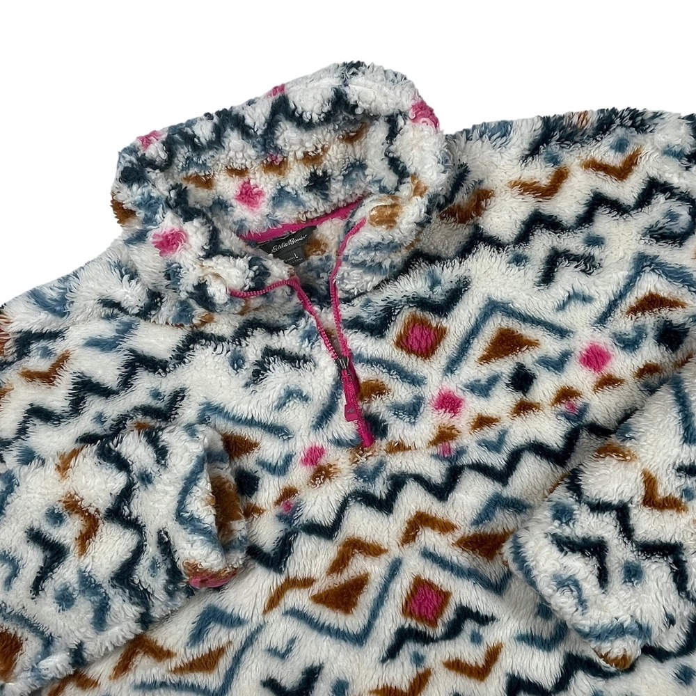 Eddie Bauer 1/4 Zip Pullover Fleece Sweater Women's Large Colorful Tribal Aztec